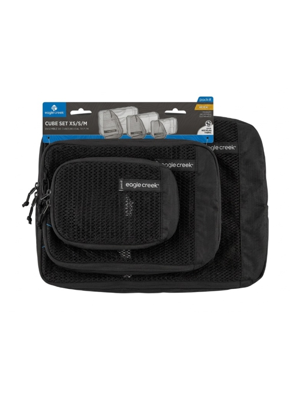 Eagle Creek Pack It Reveal 3 Piece Packing Cube Set Travel Organizer Black Mesh